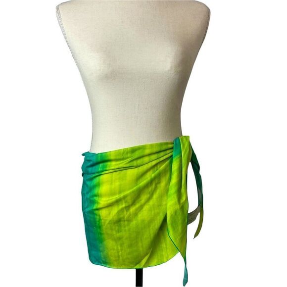 Green Tie Dye Swimsuit Cover Up Tie Up Skirt one size - Picture 1 of 7